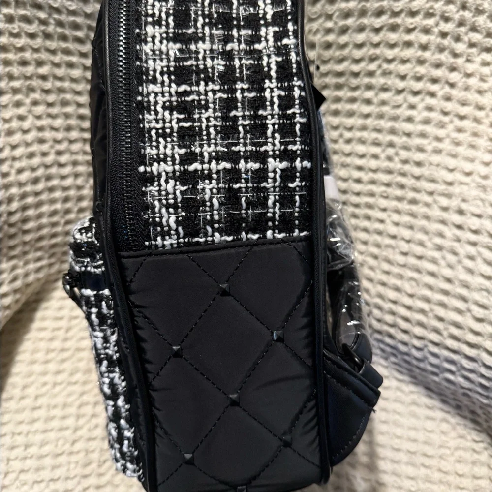 Badgley Mischka Studded Quilted Vegan Leather Backpack – Tweed Pocket – NWT